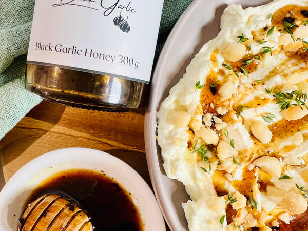 Whipped Buffalo Cheese, Black Garlic Honey, Toasted Macadamia Nuts & Thyme