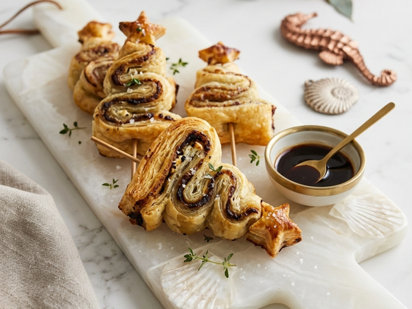 Black Garlic & Goat’s Cheese Puff Pastry Christmas Trees