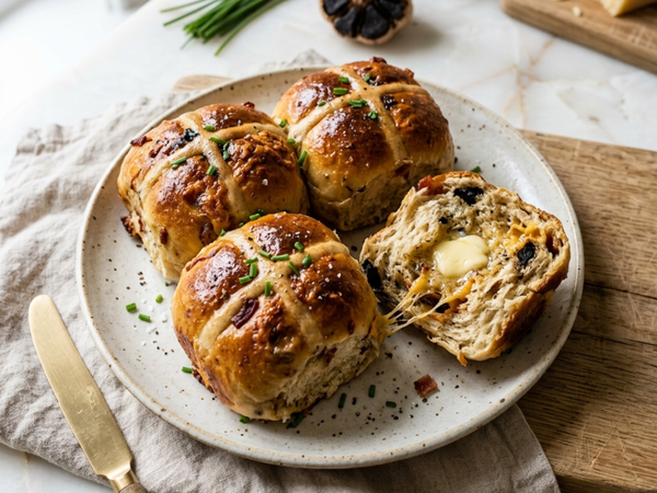 Black Garlic, Bacon & Cheese Hot Cross Buns