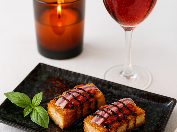 Smoked Tomato & Red Capsicum Crostini with Anchovies & Caramelised Black Garlic Paste