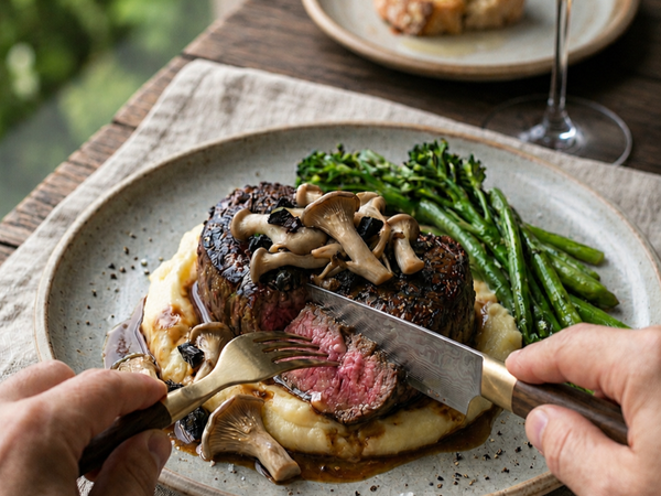 Eye Fillet with Oyster Mushrooms & Black Garlic