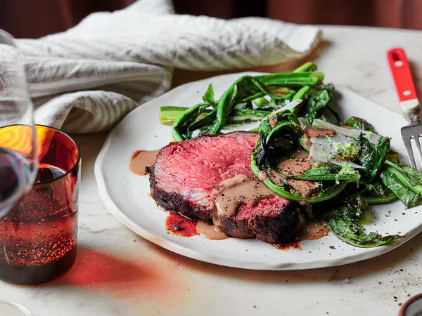 Charred Porcini Scotch Fillet with Bitter Greens & Black Garlic Bagna Cauda Sauce