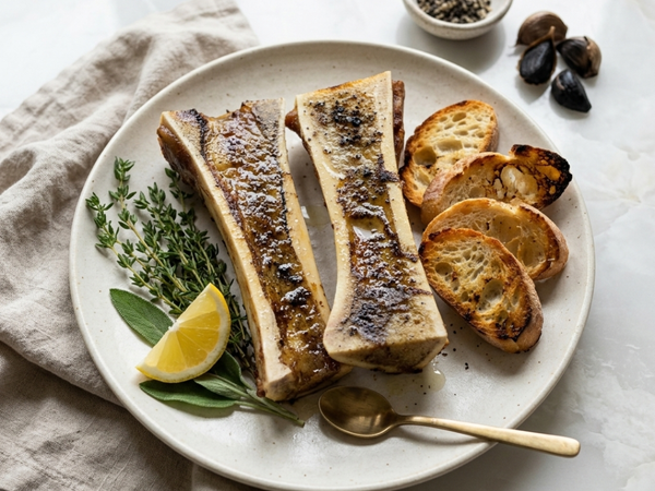 Roasted Bone Marrow with Black Garlic Salt & Toasted Baguette