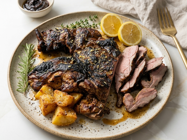 Black Garlic Lamb Shoulder with Duck Fat Potatoes