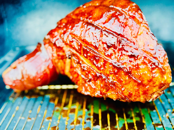 Smoked Ham with Caramelized Black Garlic Paste, Black Garlic Honey, Dijon & Spiced Brown Sugar Glaze