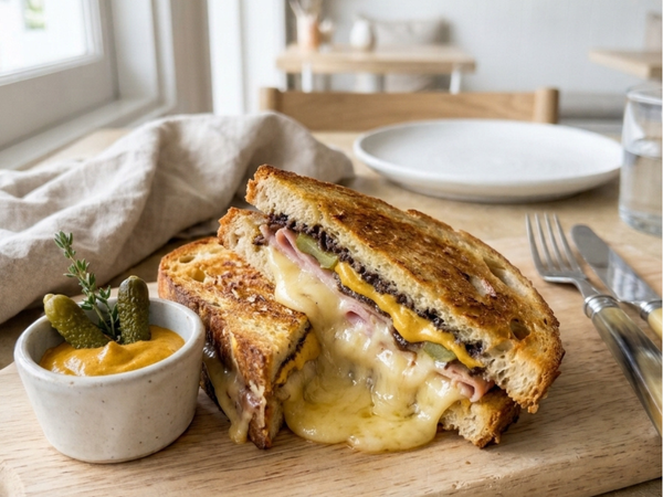 The Ultimate Black Garlic Mustard, Smoked Ham & Gruyère Toastie