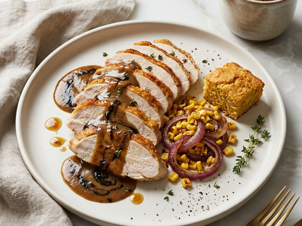 Roast Turkey Breast with Black Garlic Cornbread Gravy