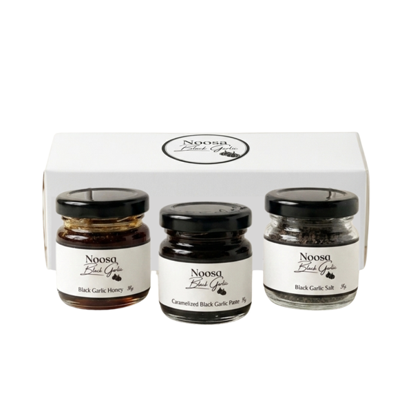 Fairy Pools Mini Gift Box - Black Garlic Honey, Black Garlic Salt  Caramelized Black Garlic Paste