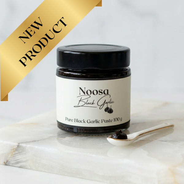 Noosa Black Garlic Pure Black Garlic Paste 100g jar, made from 100% Australian black garlic, rich umami gourmet paste